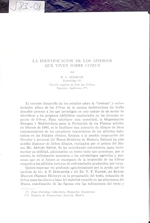Seller image for LA IDENTIFICACION DE LOS AFIDIDOS QUE VIVEN SOBRE CITRUS for sale by Libreria 7 Soles