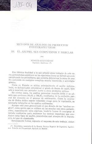 Seller image for METODOS DE ANALISIS DE PRODUCTOS FITOTERAPEUTICOS. III - EL AZUFRE, SUS COMPUESTOS Y MEZCLAS for sale by Libreria 7 Soles