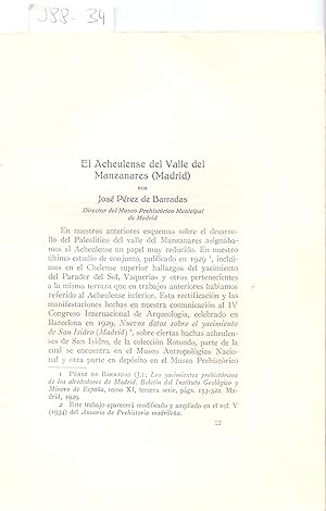 Image du vendeur pour EL ACHEULENSE DEL VALLE DEL MANZANARES (MADRID) mis en vente par Libreria 7 Soles