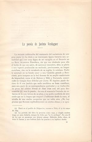 Imagen del vendedor de LA POESIA DE JACINTO VERDAGUER (EXTRAIDO ORIGINAL DEL AO 1945, ESTUDIO COMPLETO TEXTO INTEGRO) a la venta por Libreria 7 Soles