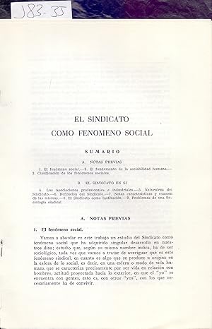 Bild des Verkufers fr EL SINDICATO COMO FENOMENO SOCIAL zum Verkauf von Libreria 7 Soles