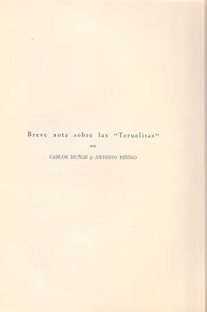 Seller image for BREVE NOTA SOBRE LAS "TERUELITAS" for sale by Libreria 7 Soles
