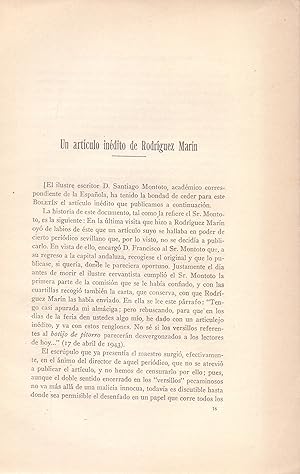 Immagine del venditore per UN ARTICULO INEDITO DE RODRIGUEZ MARIN (EXTRAIDO ORIGINAL DEL AO 1945, ESTUDIO COMPLETO TEXTO INTEGRO) venduto da Libreria 7 Soles