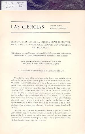 Seller image for ESTUDIO CLINICO DE LA ENFERMEDAD HIPERTENSIVA Y DE LA ARTEROESCLEROSIS NORMOTENSA HETEROCRONA for sale by Libreria 7 Soles