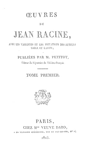 Seller image for Oeuvres de Jean Racine Tome Premier for sale by WeBuyBooks