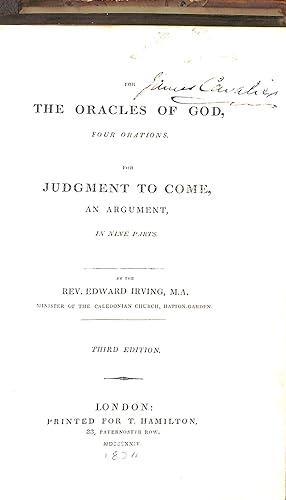 Bild des Verkufers fr The Oracles of God Four Orations for Judgment to Come An Argument in Nine Parts zum Verkauf von WeBuyBooks