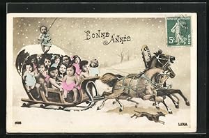 Bild des Verkufers fr Ansichtskarte Pferdeschlitten, Kinder unterwegs im Winter zum Verkauf von Bartko-Reher