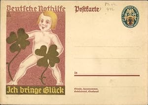 Ganzsache Ansichtskarte / Postkarte Deutsche Nothilfe, Kind mit Kleeblatt, Ich bringe Glück