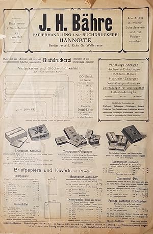 Historische Werbung im Großformat für das Warenangebot der Firma. J. H. Bähre Papierhandlung und ...