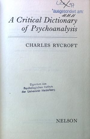 Seller image for A Critical Dictionary of Psychoanalysis; for sale by books4less (Versandantiquariat Petra Gros GmbH & Co. KG)