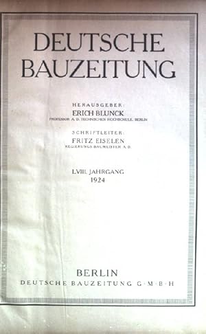 Bild des Verkufers fr Deutsche Bauzeitung LVIII. Jahrgang 1924. zum Verkauf von books4less (Versandantiquariat Petra Gros GmbH & Co. KG)