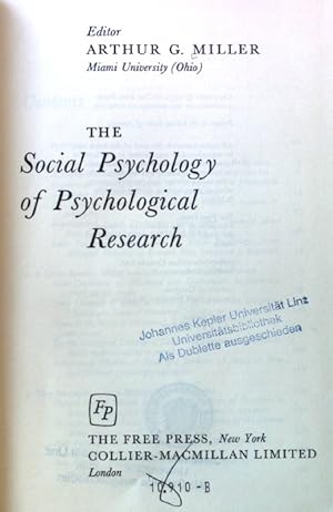 Seller image for The Social Psychology of Psychological Research; for sale by books4less (Versandantiquariat Petra Gros GmbH & Co. KG)