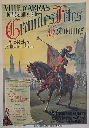 "GRANDES FÊTES HISTORIQUES ARRAS 1910" Affiche originale en 2 parties entoilée / Litho par G. BEM...
