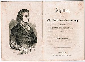 Immagine del venditore per Schiller. Ein Blatt der Erinnerung an seinen hundertsten Geburtstag venduto da Versandantiquariat Cornelius Lange