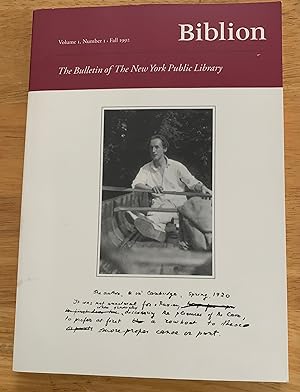 Seller image for Biblion. Volume 1, Number 1. Fall 1992 for sale by Lucky Panther Books