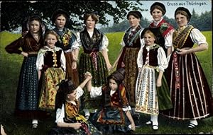 Ansichtskarte / Postkarte Frauen und Mädchen in Thüringer Volkstrachten