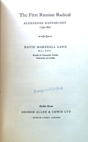 Seller image for The First Russian Radical. Alexander Radishchev 1749 - 1802; for sale by books4less (Versandantiquariat Petra Gros GmbH & Co. KG)