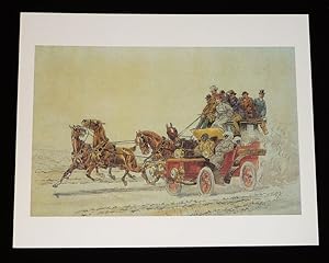 Seller image for Gravure de G. La Roque, issue de l'ouvrage "Georges La Roque : Artiste, veneur et charmant homme" de J. M. Dunoyer de Segonzac : Automobile contre voiture  cheval for sale by Abraxas-libris