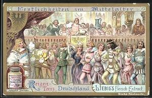 Bild des Verkufers fr Sammelbild Liebig, Festlichkeiten im Mittelalter, Reigen-Tanz, Deutschland zum Verkauf von Bartko-Reher