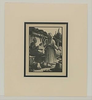 Seller image for Spinners, Dalmatia - Original 1930 'Woodcut' Wood Engraving for sale by Maynard & Bradley