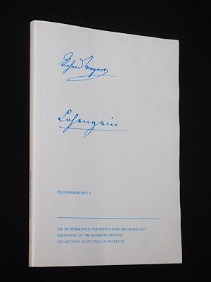 Seller image for Programmheft I Bayreuther Festspiele 1987. LOHENGRIN von Richard Wagner. Musikal. Ltg.: Peter Schneider, Insz.: Werner Herzog, Chre: Norbert Balatsch, Bhne/Kostme: Henning von Gierke. Mit Paul Frey (Lohengrin), Manfred Schenk, Nadine Secunde, Ekkehard Wlaschiha, Gabriele Schnaut, James Johnson for sale by Fast alles Theater! Antiquariat fr die darstellenden Knste