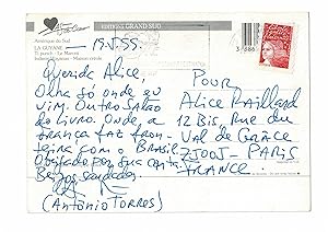 Bild des Verkufers fr Carte postale autographe signe adresse  sa traductrice en franais Alice Raillard zum Verkauf von Librairie Le Feu Follet