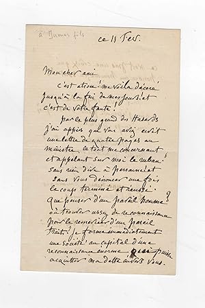 Belle lettre autographe signée à Alexandre Dumas fils le remerciant chaleureusement pour son inte...
