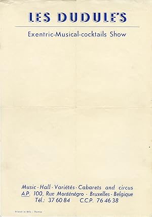 "LES DUDULE'S (EXCENTRIC-MUSICAL-COCKTAILS SHOW)" Lettre à en-tête originale (BRUXELLES années 40)