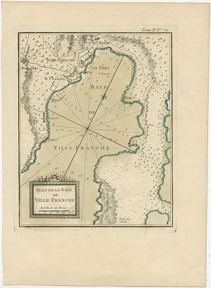 Antique Map of Villefranche-sur-Mer by Bellin (1764)