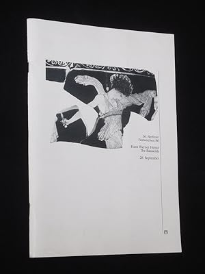 Seller image for Programmheft 36. Berliner Festwochen in der Philharmonie 1986. Konzertante Auffhrung THE BASSARIDS / DIE BASSARIDEN nach Euripides von Auden/ Kallman, Henze (Musik). Ltg. des Orchesters: Gerd Albrecht, Einstud. der Chre: Uwe Gronostay, Werner Hagen. Mit Kenneth Riegel, Andreas Schmidt, Michael Burt, Robert Tear, William B. Murray, Karan Armstrong, Celina Lindsley (mit Libretto) for sale by Fast alles Theater! Antiquariat fr die darstellenden Knste