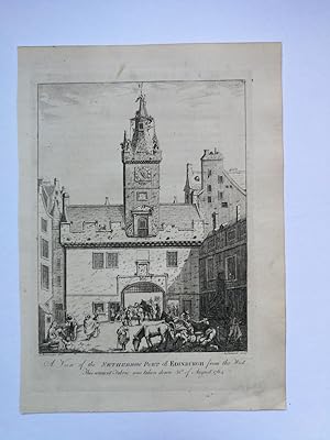 Grabado antiguo siglo XVIII Netherbow Port Edimburgo Escocia 1764