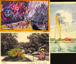 15 aangevulde/ ingekleurde ansichtkaarten (ca. 1940-1960).
