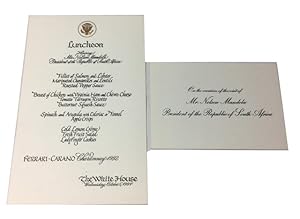 Menu and card for Luncheon Honoring Nelson Mandela President of the Republic of South Africa on O...