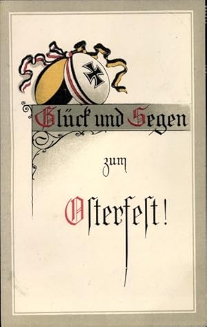 Ansichtskarte / Postkarte Glückwunsch Ostern, Glück und Segen, Ostereier, Flaggenbänder, Eisernes...