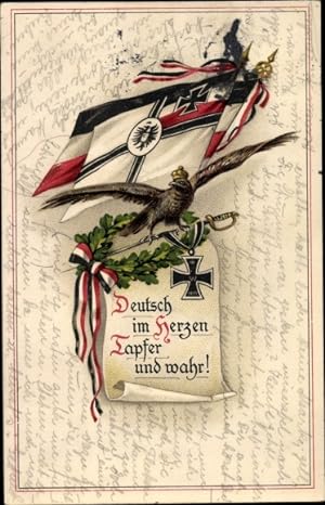 Ansichtskarte / Postkarte Deutsch im Herzen, Tapfer und wahr, Adler, Fahnen