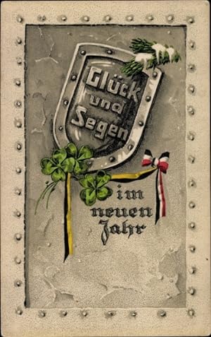 Bild des Verkufers fr Ansichtskarte / Postkarte Glckwunsch Neujahr, Glck und Segen, Schild, Flaggenbnder zum Verkauf von akpool GmbH