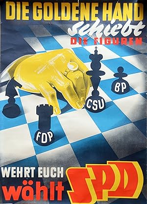 SPD-Wahlkampfwerbung anlässlich der Bayerischen Landtagswahl vom 28.11.1954. Farbiges Plakat.