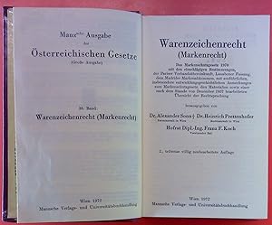 Seller image for Warenzeichenrecht (Markenrecht). sterreichische Gesetze 38. Manzsche Ausgabe der sterreichischen Gesetzte (Groe Ausgabe). 2., teilweise vllig neubearbeitete Auflage. for sale by biblion2