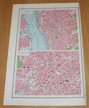 Image du vendeur pour Street Plans of Liverpool and Manchester from Harmsworth's 1922 Atlas of the World - Single Sheet mis en vente par Bailgate Books Ltd