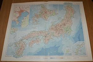 Seller image for Map of Japan - Plate 19 disbound from 1958 Mid-Century Times Atlas of the World, with Iwo Jima and Okinawa and inset plan of Tokyo Bay for sale by Bailgate Books Ltd