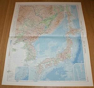 Seller image for Map of North East China, Korea, Sea of Japan and Japan - Plate 20 disbound from 1958 Mid-Century Times Atlas of the World, including Vladivostock, Khabarovsk, Harbin, Pyongyang, Seoul, Pusan, Osaka and Tokyo for sale by Bailgate Books Ltd