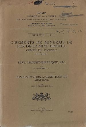 Immagine del venditore per Gisements de minerais de fer de la mine bristol comt de pontiac Qubec Lev magntomtrique, etc. - Concentration magntique de minerais venduto da Biblioteca di Babele