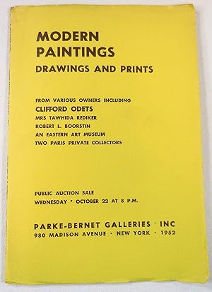 Modern Paintings, Drawings and Prints. Various Owners Including Clifford Odets. New York: October...