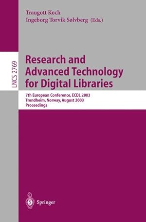 Imagen del vendedor de Research and Advanced Technology for Digital Libraries a la venta por moluna