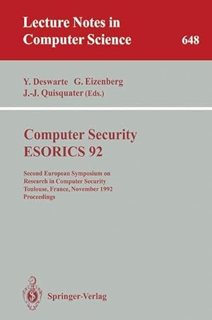 Seller image for Computer Security - ESORICS 92 for sale by moluna