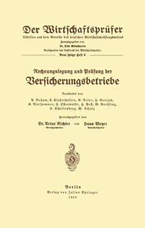 Seller image for Rechnungslegung und Prfung der Versicherungsbetriebe for sale by moluna