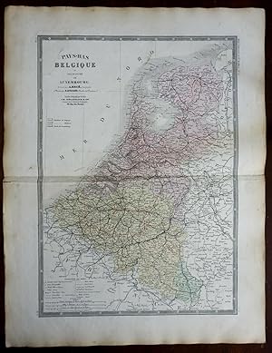 Netherlands Belgium Luxembourg c. 1850's Brue large detailed map hand color