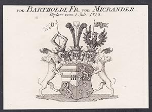 Imagen del vendedor de von Bartholdi Fr. von Micrander" - Wappen coat of arms a la venta por Antiquariat Steffen Vlkel GmbH