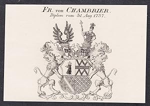 Bild des Verkufers fr Fr. von Chambrier" - Wappen coat of arms zum Verkauf von Antiquariat Steffen Vlkel GmbH