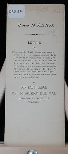 Lettre de l'Honorable T.-C. Chapais, avocat, conseil de la Reine, député e la Chambre des Commune...
